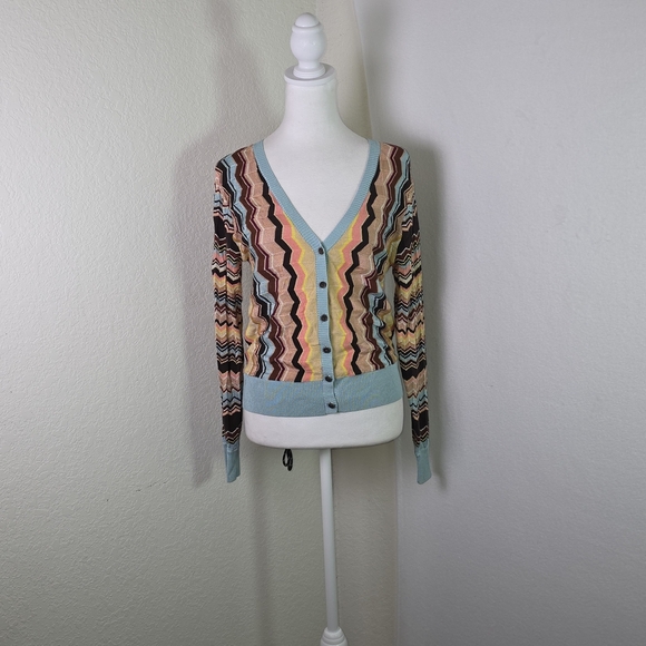 Missoni for Target Zigzag Knit Cardigan Sweater Medium Retro Multicolor Chevron - Picture 1 of 10